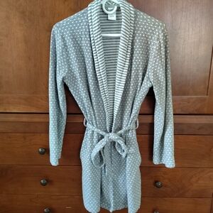 Nordstrom (BP) Women's Short Heart Print Grey Cotton Knit Robe Size Medium